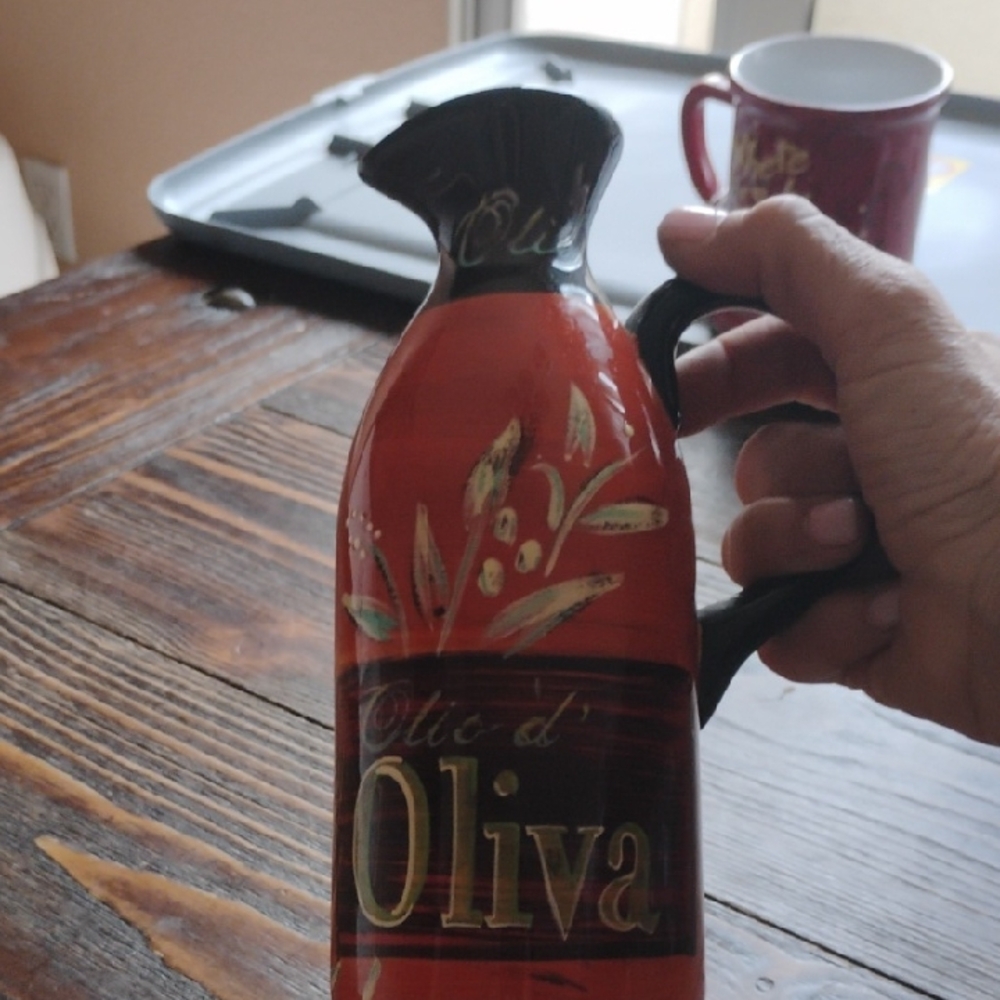 Pier 1 Red and Black Olive Oil Vase